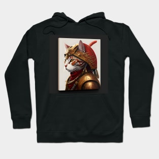 Samurai Cat Portrait Wearing Armor Hoodie